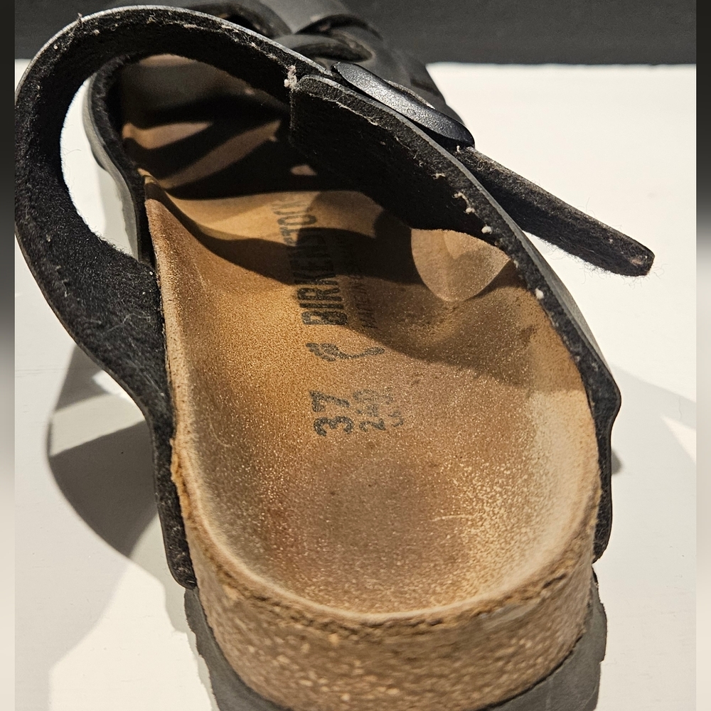 Birkenstock Pisa Sandals Black Leather Adjust Cross Strap Women’s 37 US 6–6.5 - Picture 13 of 16